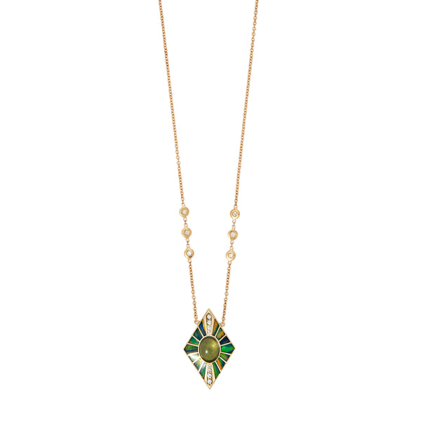 jacquie aiche Pave Green Tourmaline + Green Opal Inlay Kite Necklace