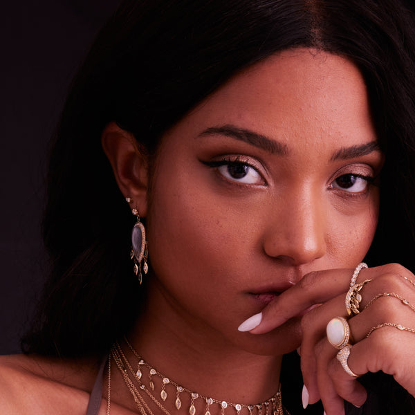 Jacquie Aiche PAVE GREY MOONSTONE TEARDROP + MARQUISE DIAMOND SHAKERS DROP EARRINGS