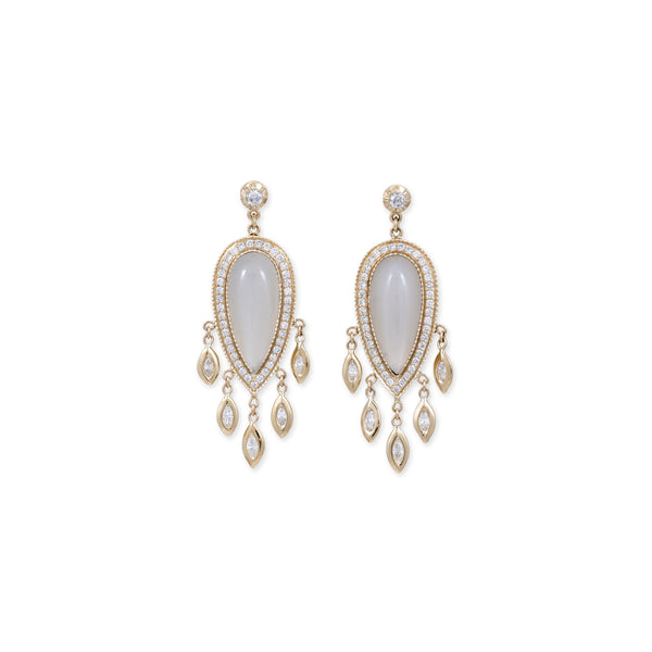 jacquie aiche PAVE GREY MOONSTONE TEARDROP + MARQUISE DIAMOND SHAKERS DROP EARRINGS