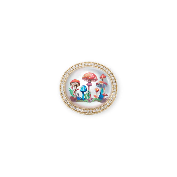 jacquie aiche Pave Hand Painted Mushroom Garden on Mother of Pearl Signet Ring