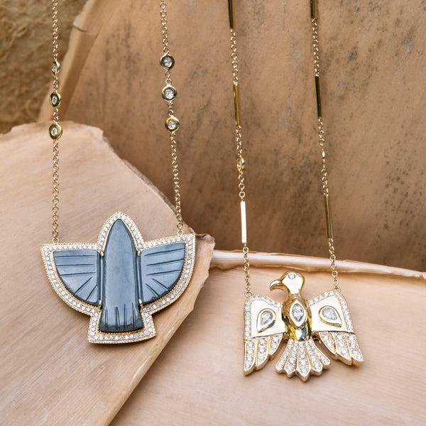 Jacquie Aiche Pave Hematite Thunderbird 6 Diamond Necklace
