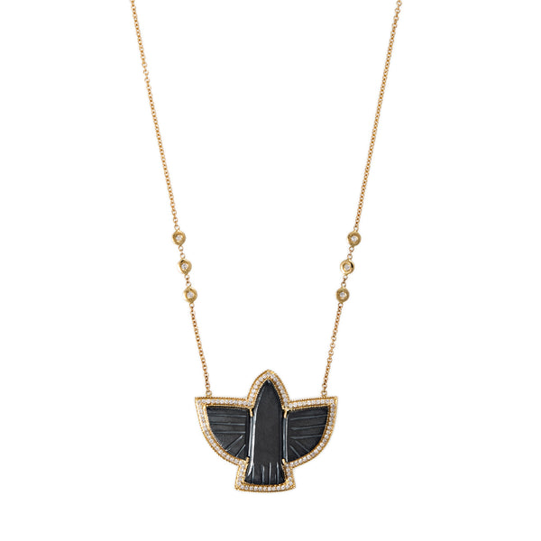jacquie aiche Pave Hematite Thunderbird 6 Diamond Necklace