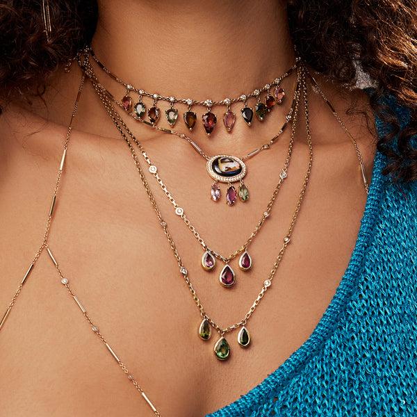 Jacquie Aiche Pave Koroit Opal + Marquise Tourmaline Shaker Necklace