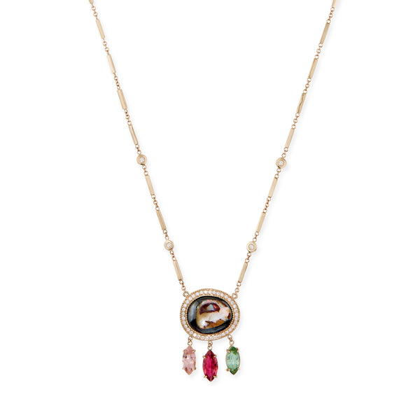 jacquie aiche Pave Koroit Opal + Marquise Tourmaline Shaker Necklace