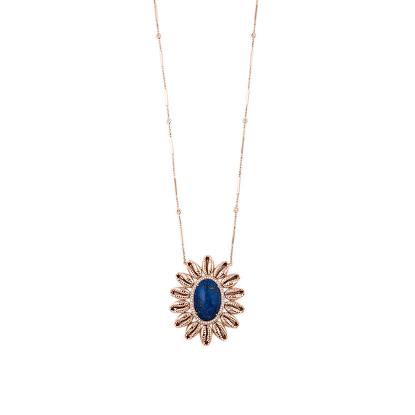 jacquie aiche PAVE LAPIS COWRIE SHELL BLOSSOM NECKLACE