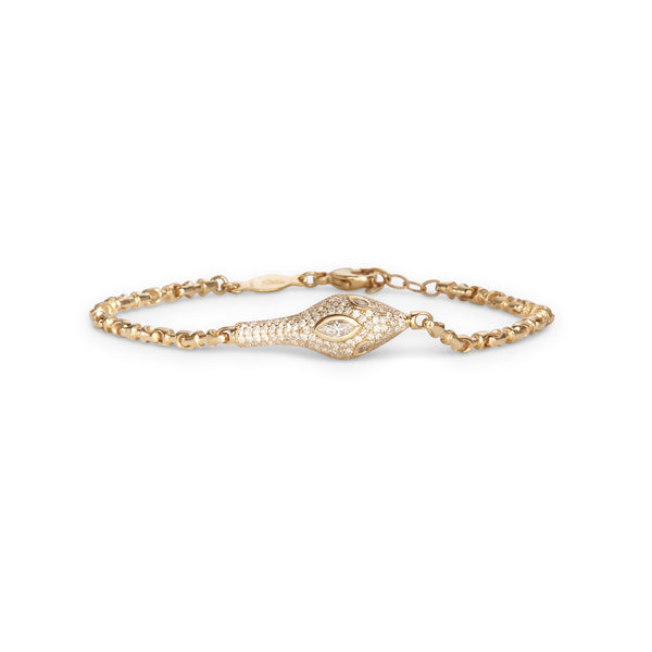 jacquie aiche Pavé Marquise Diamond Snake Head Rolo Chain Bracelet