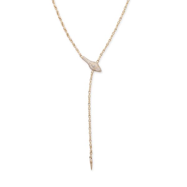 jacquie aiche Pave Marquise Diamond Snake Head Rolo Chain Y Necklace