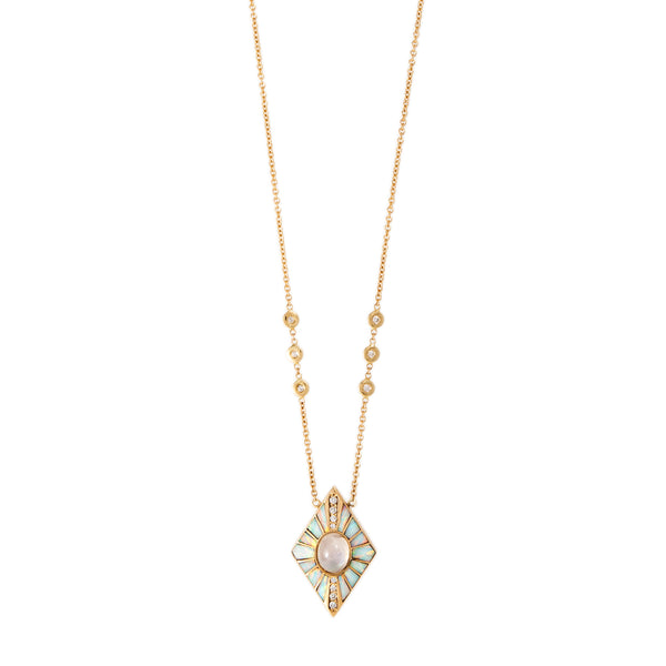 jacquie aiche Pave Moonstone + White Opal Inlay Kite Necklace
