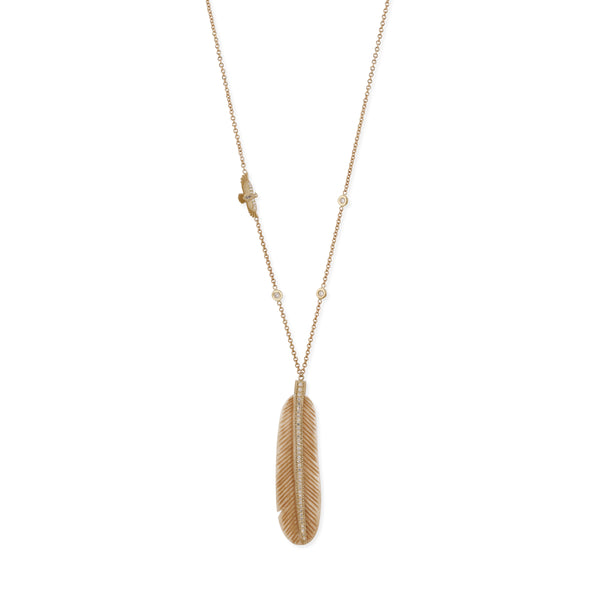 jacquie aiche Pave Natural Bone Feather + Baby Thunderbird Necklace