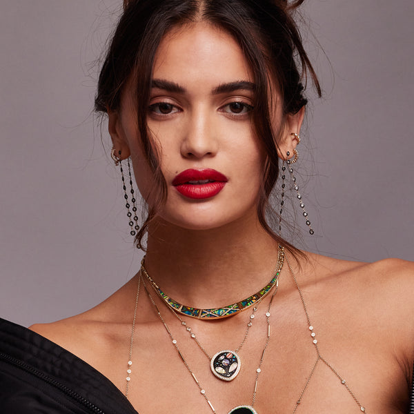 Jacquie Aiche Pavé Onyx + Pearl Alien Galaxy Inlay Necklace