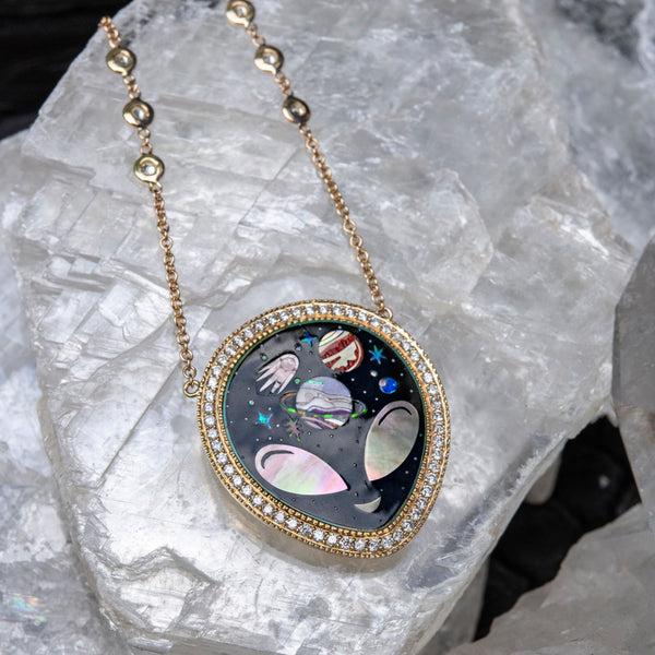 Jacquie Aiche Pavé Onyx + Pearl Alien Galaxy Inlay Necklace