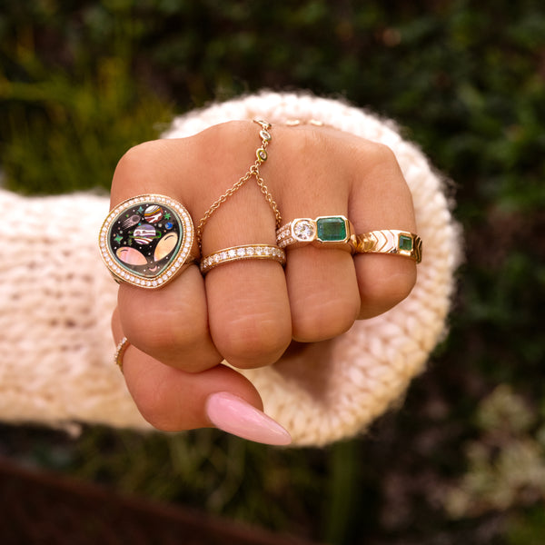 Jacquie Aiche Pave Onyx + Pearl Alien Galaxy Inlay Ring