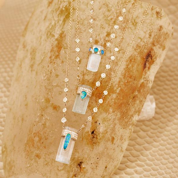 Jacquie Aiche Pave Opal Cap + Aquamarine Crystal Necklace