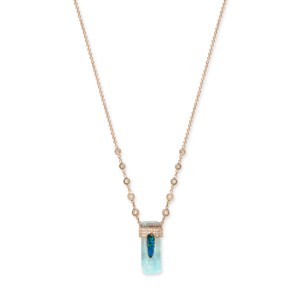 jacquie aiche Pave Opal Cap + Aquamarine Crystal Necklace