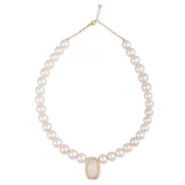 Jacquie Aiche Pavé Opal Rounded Rectangle Center Freshwater Pearl Beaded Necklace