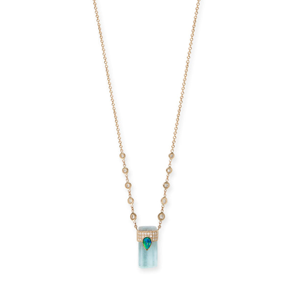jacquie aiche Pave Opal Teardrop Cap + Aquamarine Crystal Necklace