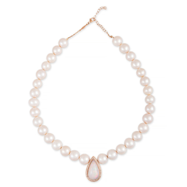 Jacquie Aiche Pavé Opal Teardrop Center Freshwater Pearl Beaded Necklace