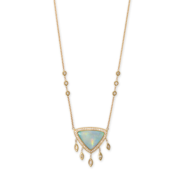 jacquie aiche PAVE OPAL TRILLION + 5 MARQUISE DIAMOND SHAKER NECKLACE