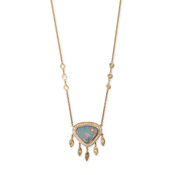 jacquie aiche PAVE OPAL TRILLION + MARQUISE DIAMOND SHAKER NECKLACE