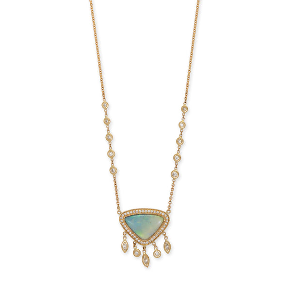 jacquie aiche PAVE OPAL TRILLION + MARQUISE + ROUND DIAMOND SHAKER NECKLACE