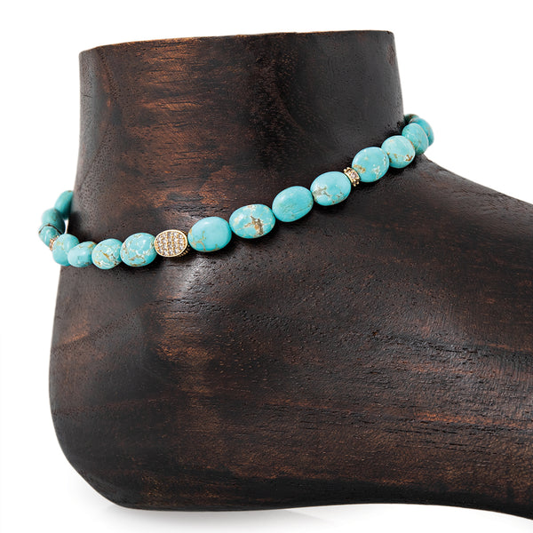 jacquie aiche Pave Oval 4 Pave Rondelle Oval Beaded Turquoise Anklet