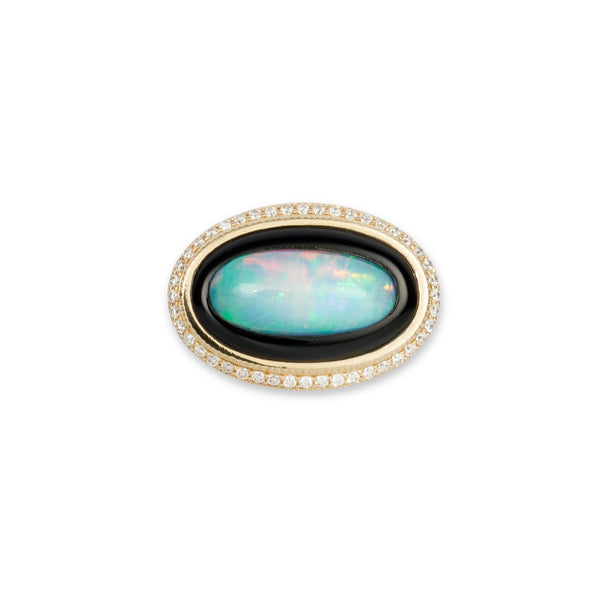 jacquie aiche Pave Oval Onyx + Opal Diamond Starburst Ring