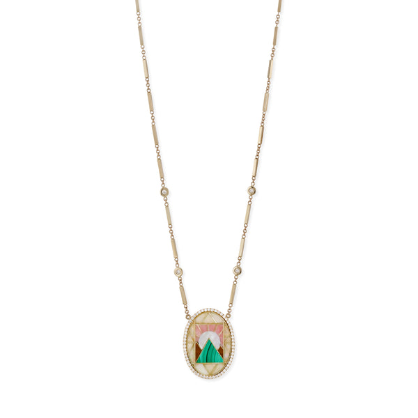jacquie aiche Pave Oval Pyramid Scenic Gemstone Inlay Necklace