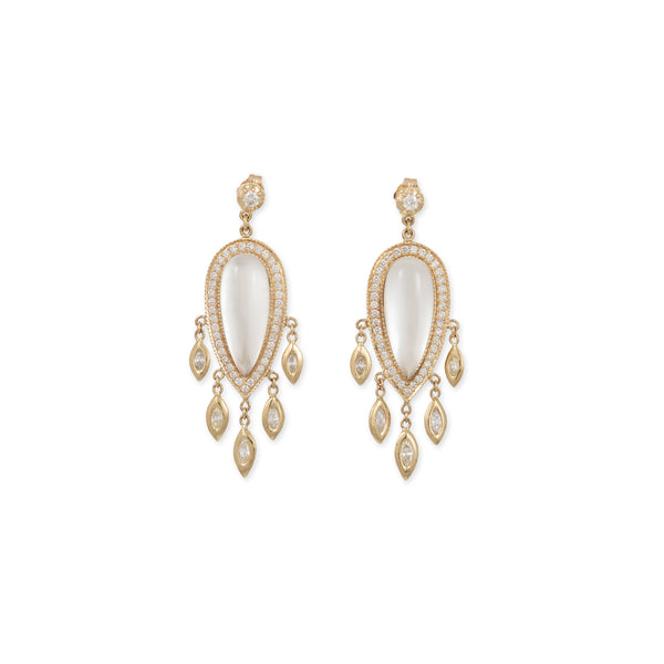 jacquie aiche PAVE PEARL TEARDROP + MARQUISE DIAMOND SHAKERS DROP EARRINGS