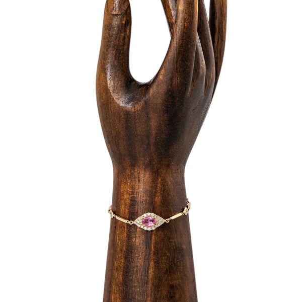 Jacquie Aiche Pave Pink Tourmaline Center Eye Diamond Smooth Bar Bracelet