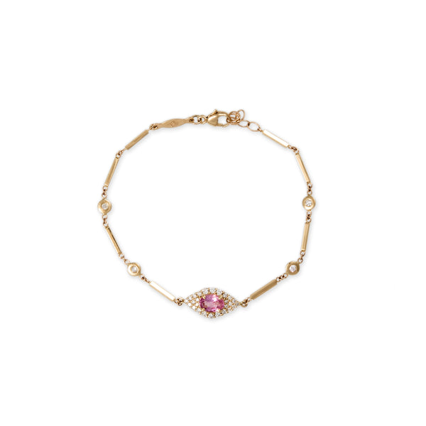 jacquie aiche Pave Pink Tourmaline Center Eye Diamond Smooth Bar Bracelet