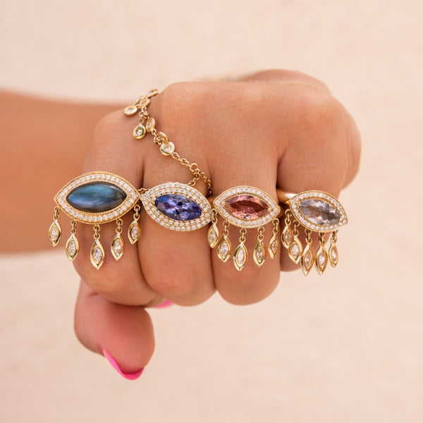 Jacquie Aiche Pave Pink Tourmaline Eye + Marquise Diamond Shaker Ring