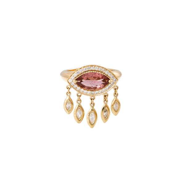 jacquie aiche Pave Pink Tourmaline Eye + Marquise Diamond Shaker Ring