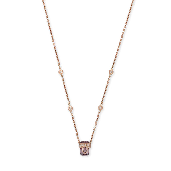 jacquie aiche Pave Pink Tourmaline Teardrop Cap + Baby Pink Purple Tourmaline Baguette Necklace