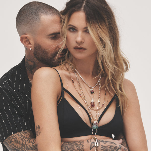 Jacquie Aiche Pave Pink Tourmaline Teardrop Cap + Dark Watermelon Tourmaline Baguette Charm