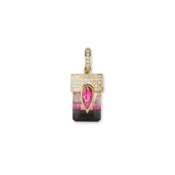 jacquie aiche Pave Pink Tourmaline Teardrop Cap + Dark Watermelon Tourmaline Baguette Charm