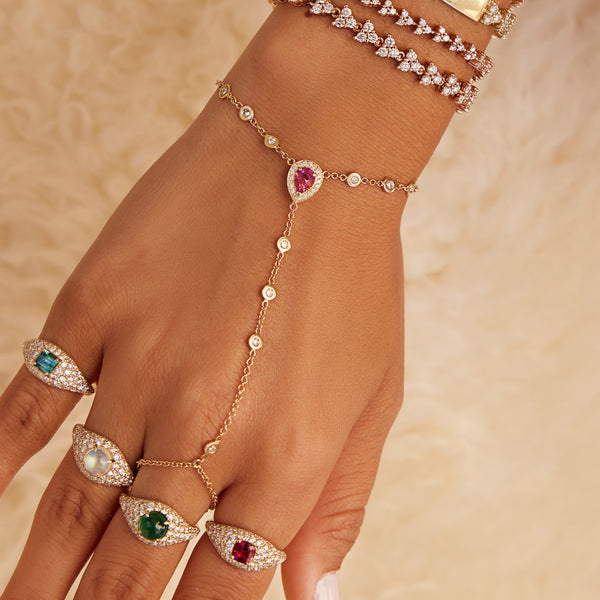 Jacquie Aiche Pave Pink Tourmaline Teardrop + Diamond Finger Bracelet