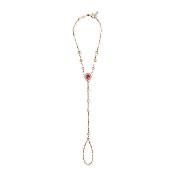 Jacquie Aiche Pave Pink Tourmaline Teardrop + Diamond Finger Bracelet