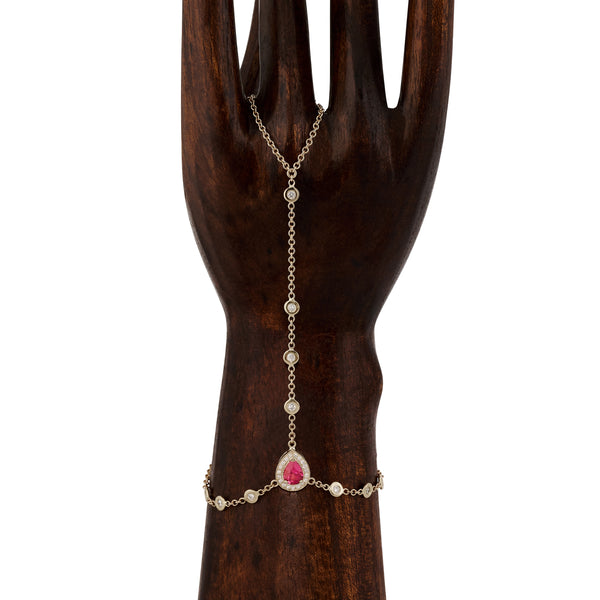 jacquie aiche Pave Pink Tourmaline Teardrop + Diamond Finger Bracelet