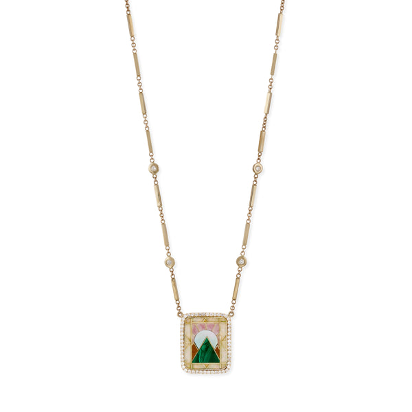 jacquie aiche Pave Rectangle Pyramid Scenic Gemstone Inlay Necklace