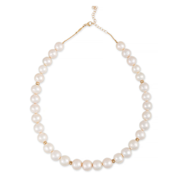 Jacquie Aiche Pavé Rondelle Freshwater Pearl Beaded Necklace