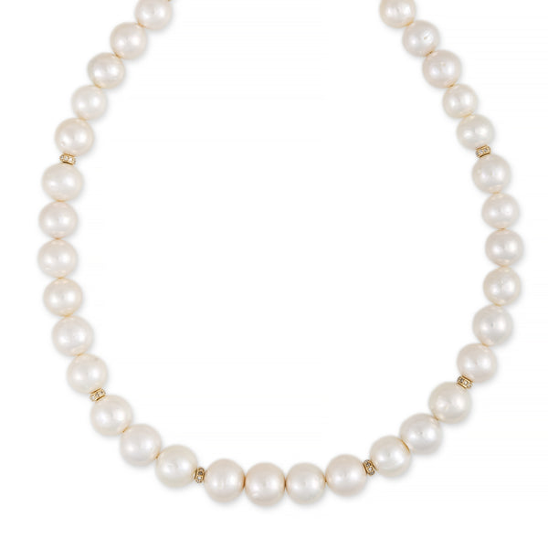 jacquie aiche Pavé Rondelle Freshwater Pearl Beaded Necklace