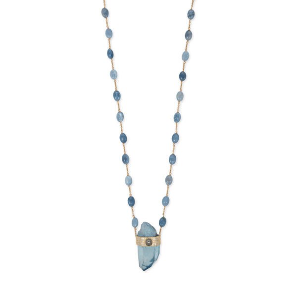 Jacquie Aiche PAVE ROSE CUT DIAMOND CAP AQUA AURA CRYSTAL + BLUE OPAL BEAD CHAIN NECKLACE