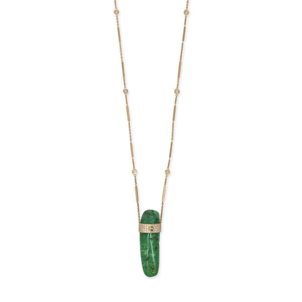 jacquie aiche PAVE ROSE CUT DIAMOND CENTER CAP CHRYSOPRASE CRYSTAL NECKLACE