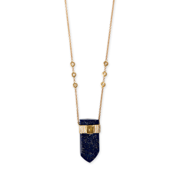 jacquie aiche PAVE ROSE CUT DIAMOND CENTER CAP LAPIS POINTED CRYSTAL NECKLACE
