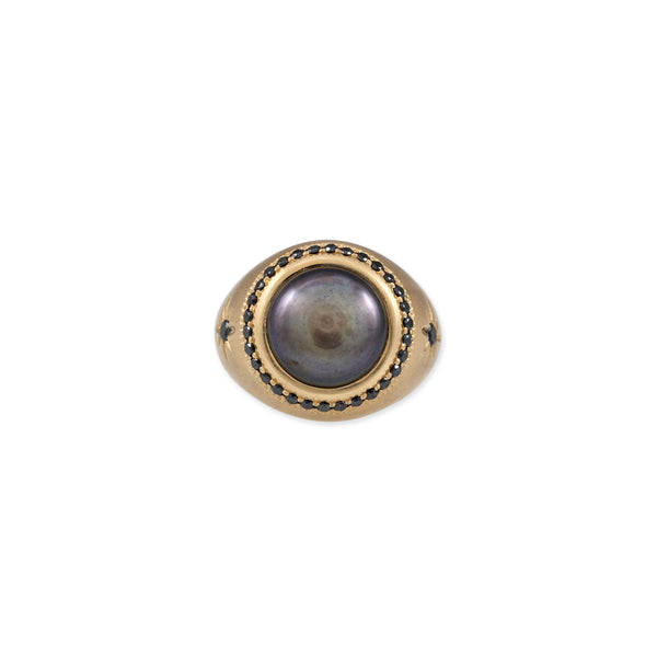 Jacquie Aiche Pave Round Black Pearl Starburst Ring