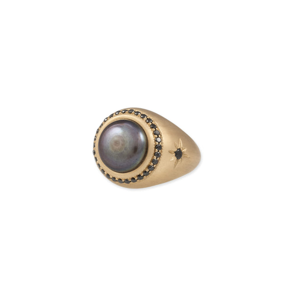 jacquie aiche Pave Round Black Pearl Starburst Ring