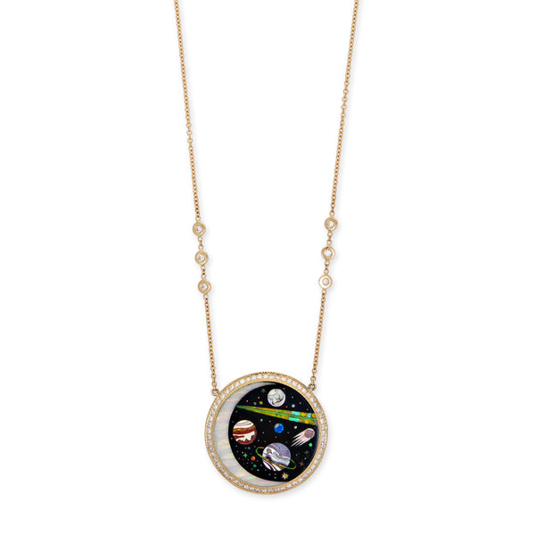 jacquie aiche Pavé Round Onyx + Opal Crescent Galaxy Planet Inlay Necklace