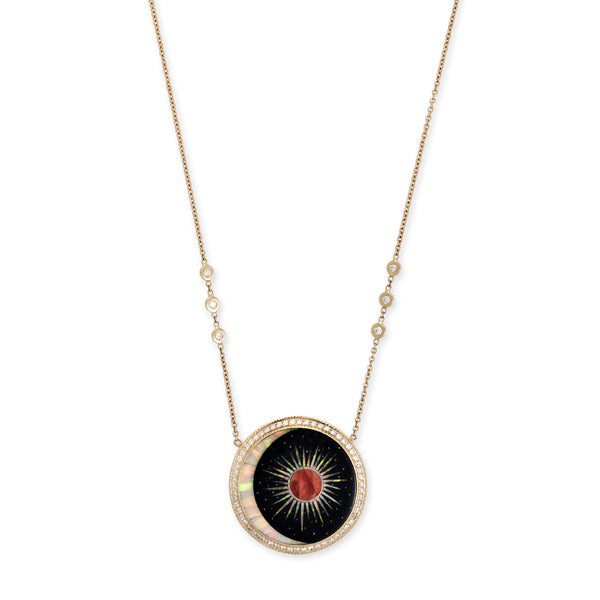 jacquie aiche Pavé Round Onyx + Opal Crescent Mars Burst Inlay Necklace