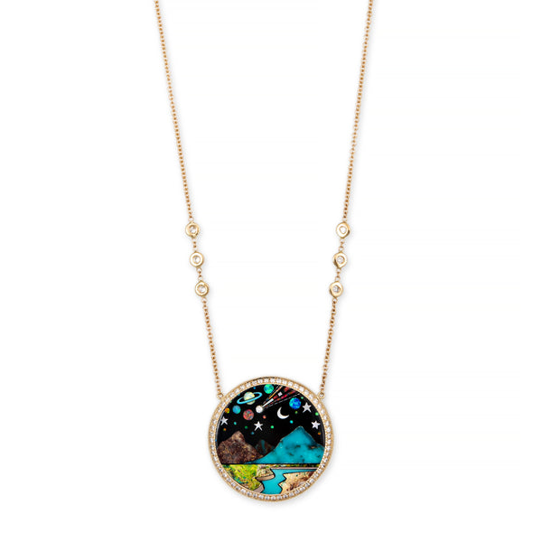 jacquie aiche Pavé Round Onyx + Opal Scenic Galaxy Inlay Necklace