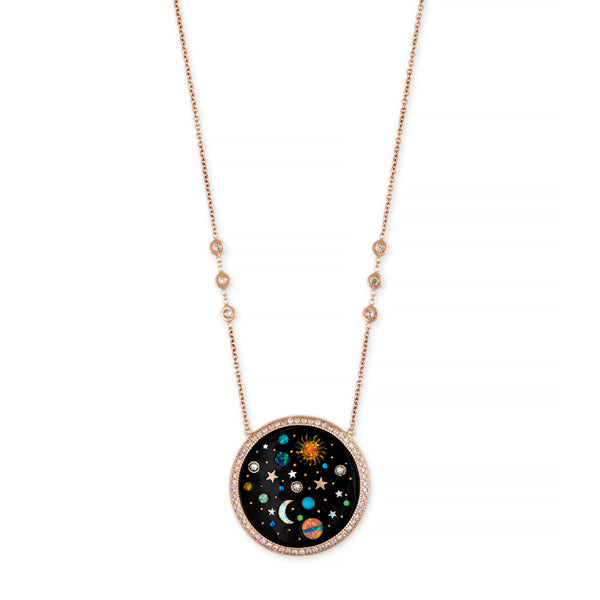 jacquie aiche Pavé Round Onyx + Opal Starry Galaxy Inlay Necklace